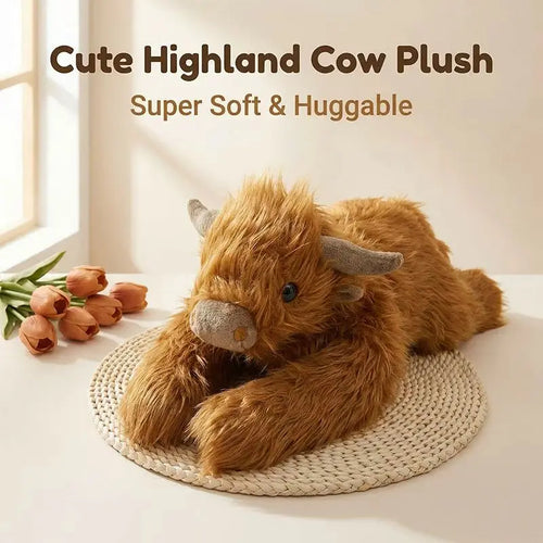 1.0KG Weighted Highland Cow Stuffed Animals Plush Large Cattle Pillow Toy for Kids Adults Birthday Gifts
